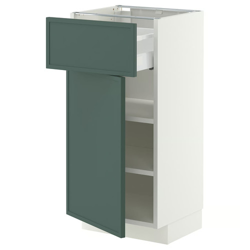 METOD/MAXIMERA Base cabinet with drawer/door, white/Aspudden dark grey-green, 40x37 cm