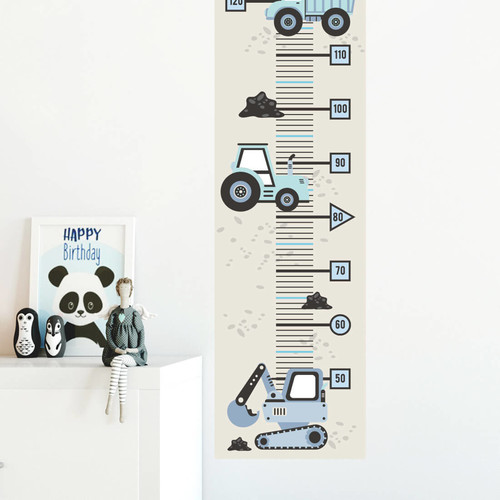 Wall Height Chart Height Measure 50-160cm | Construction Vehicles Blue