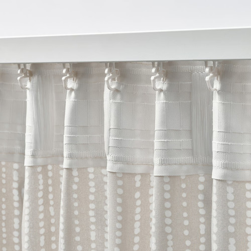 MÄSTERROT Curtains, 1 pair, beige/white dot pattern/with heading tape, 145x300 cm