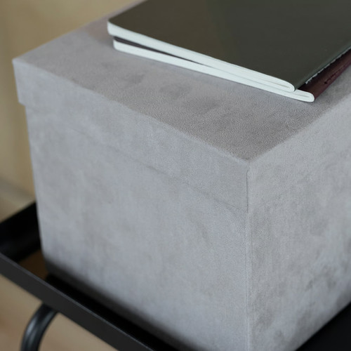 GJÄTTA Storage box with lid, velvet light grey, 18x25x15 cm