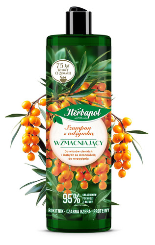 HERBAPOL Strenghtening Shampoo with Sea Buckthorn, Black Turnip & Proteins 95% Natural 400ml