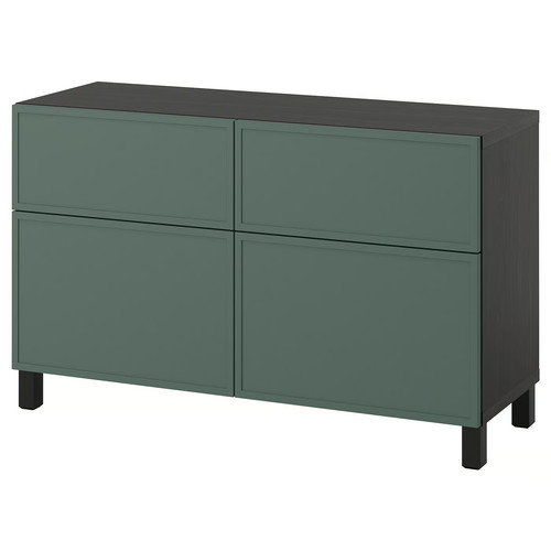 BESTÅ Storage combination w doors/drawers, black-brown/Krukmakare dark grey-green, 120x42x74 cm