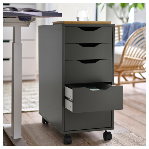 ALEX Drawer unit on castors, dark grey/black, 36x76 cm