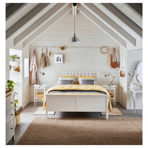 HEMNES Bed frame with mattress, white stain/Valevåg extra firm, 160x200 cm