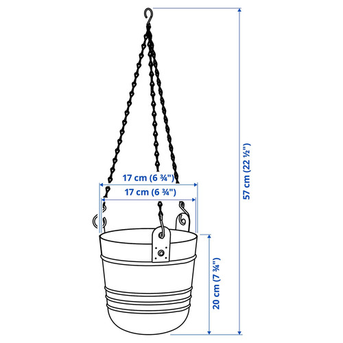PÄRLRÖNN Hanging planter, in/outdoor/black, 15 cm