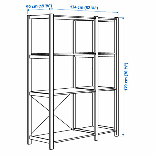 IVAR 2 sections/shelves, pine, 134x50x179 cm