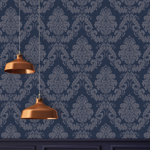 GoodHome Vinyl Wallpaper on Fleece Ornata, blue