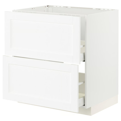 METOD / MAXIMERA Base cab f sink+2 fronts/2 drawers, white Enköping/white wood effect, 80x60 cm