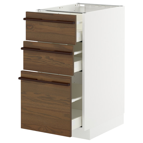 METOD / MAXIMERA Base cabinet with 3 drawers, white/Stensta dark brown ash veneer, 40x60 cm