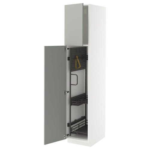 METOD High cabinet with cleaning interior, white/Havstorp light grey, 40x60x200 cm