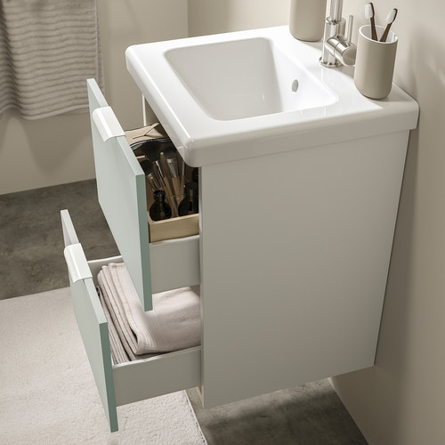 ENHET / TVÄLLEN Wash-stnd w drawers/wash-basin/tap, white/pale grey-green, 44x43x65 cm