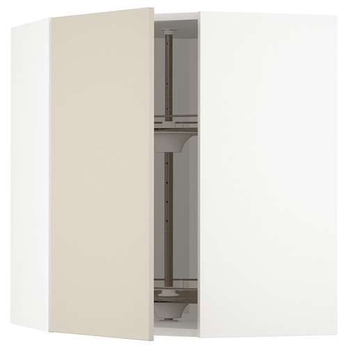 METOD Corner wall cabinet with carousel, white/Havstorp beige, 68x80 cm