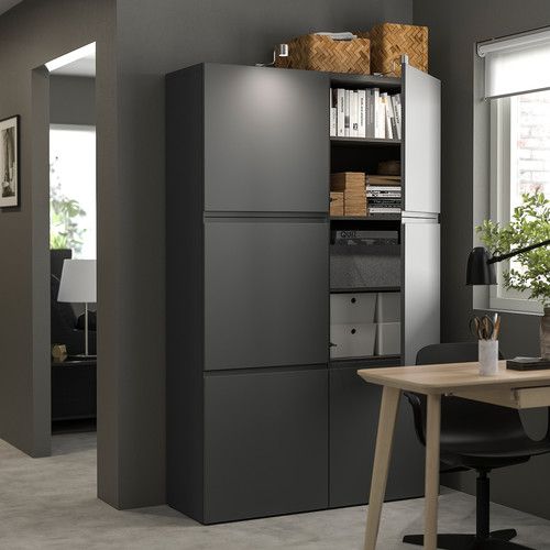 BESTÅ Storage combination with doors, dark grey/Västerviken dark grey, 120x42x193 cm
