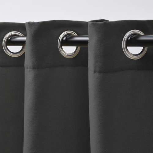 GINSTMOTT Curtains, 1 pair, dark grey/with eyelets, 145x300 cm