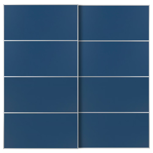 MEHAMN Pair of sliding doors, aluminium/double sided blue, 200x201 cm