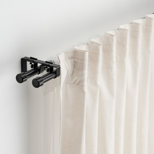 BEKRÄFTA Double curtain rod set, black, 120-210 cm 19 mm