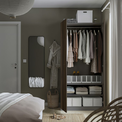 PAX / STORKLINTA Wardrobe combination, dark grey/dark brown stained oak effect, 100x60x201 cm