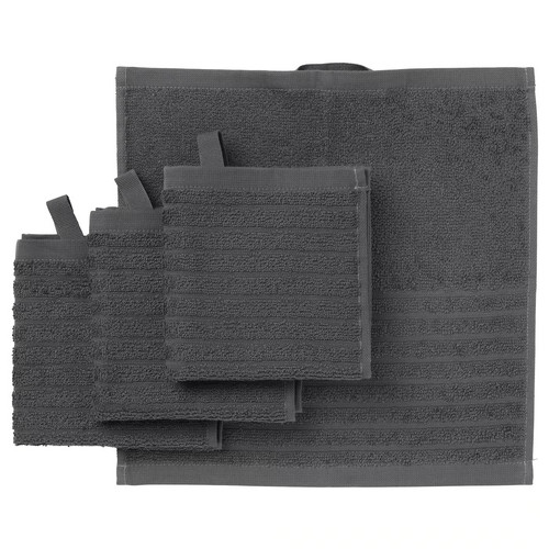 VÅGSJÖN Washcloth, dark grey, 30x30 cm