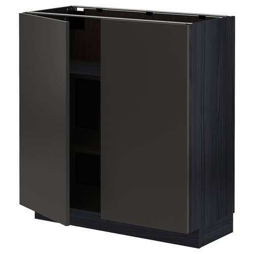 METOD Base cabinet with shelves/2 doors, black/Nickebo matt anthracite, 80x37 cm