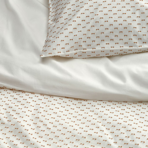 BANDKNIPPE Duvet cover and 2 pillowcases, white/beige, 200x200/50x60 cm
