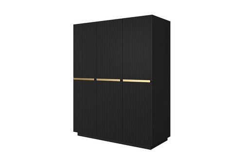 Wardrobe with Drawer Unit Nicole 150 cm, matt black, gold handles