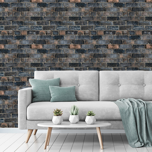 GoodHome Vinyl Wallpaper on Fleece Elba, ocher, dark blue