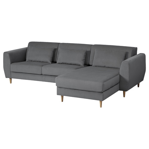 SLATORP 3-seat sofa with chaise longue, Hakebo dark grey