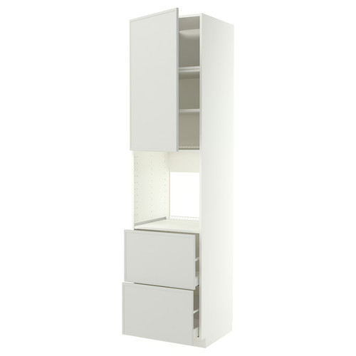METOD/MAXIMERA High cabinet f oven+door/2 drawers, white/Aspudden light grey, 60x60x240 cm