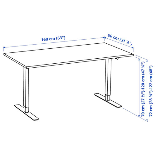 TROTTEN Desk sit/stand, beige/white, 160x80 cm