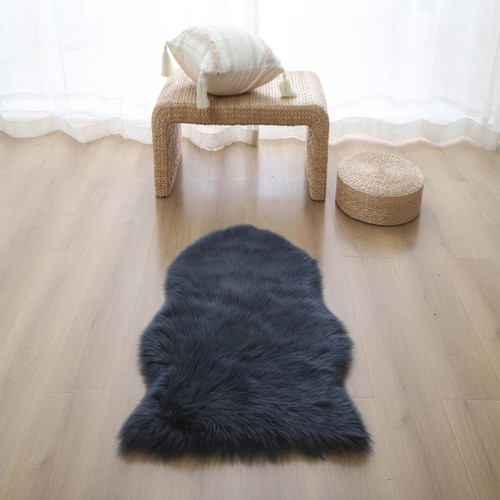 GoodHome Rug Faux Fur 60 x 90 cm, dark blue