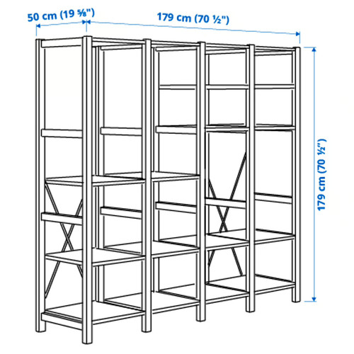 IVAR 4 sections/shelves, pine, 179x50x179 cm