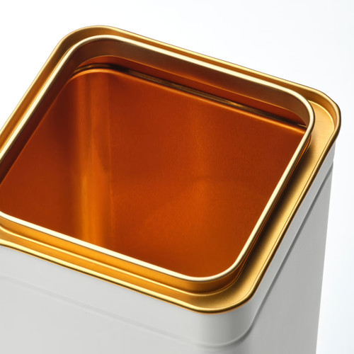 BLOMNING Tin with lid, off-white for coffee/tea, 10x10x10 cm