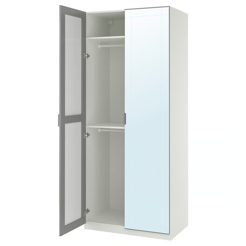 PAX / KAMMARTORP Wardrobe combination, white mirror glass/grey, 100x60x236 cm