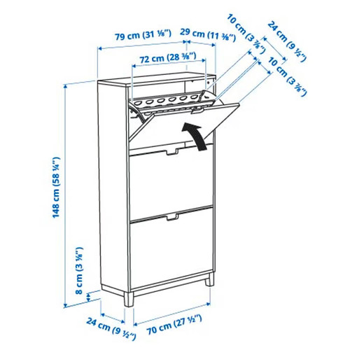 STÄLL Shoe cabinet with 3 compartments, white, 79x29x148 cm