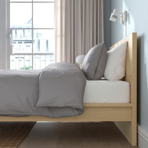 MALM Bed frame with mattress, white stained oak veneer/Valevåg extra firm, 160x200 cm