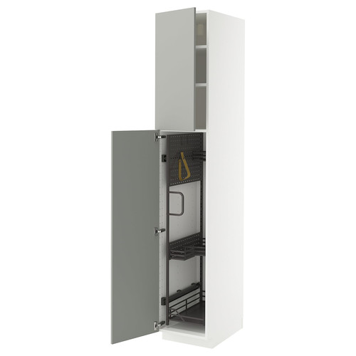 METOD High cabinet with cleaning interior, white/Havstorp light grey, 40x60x220 cm
