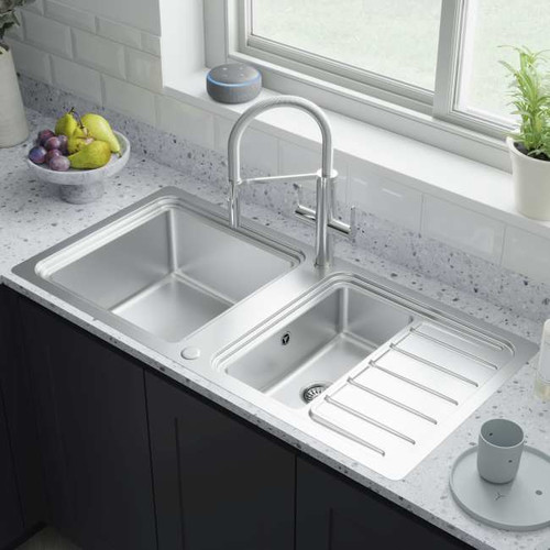 GoodHome Kitchen Sink with drainer, 1.5-bowl, stainless steel