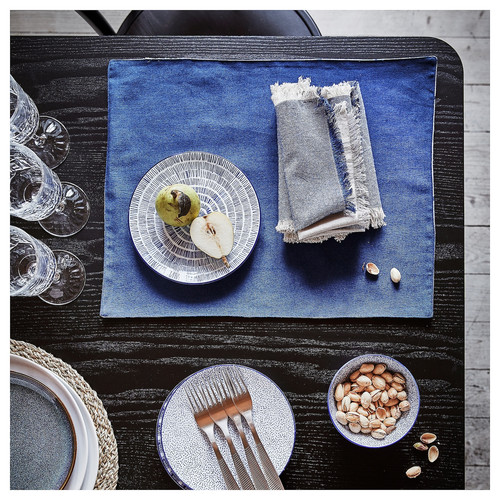 NISSÖGA Place mat, white/dark blue, 45x35 cm