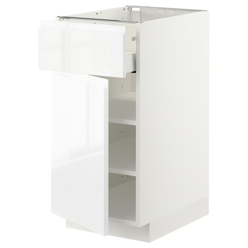 METOD / MAXIMERA Base cabinet with drawer/door, white/Voxtorp high-gloss/white, 40x60 cm