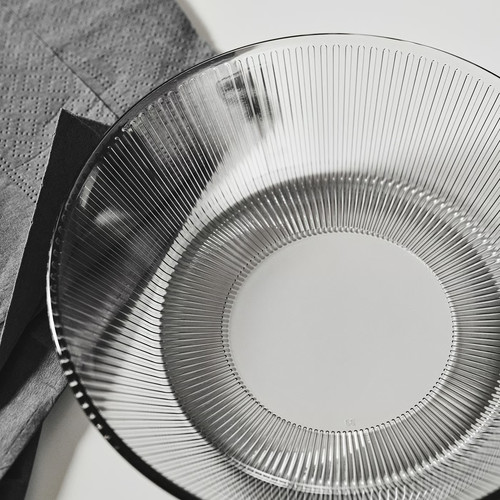 HAVSGÄDDA Deep plate, stripe pattern/grey, 19 cm