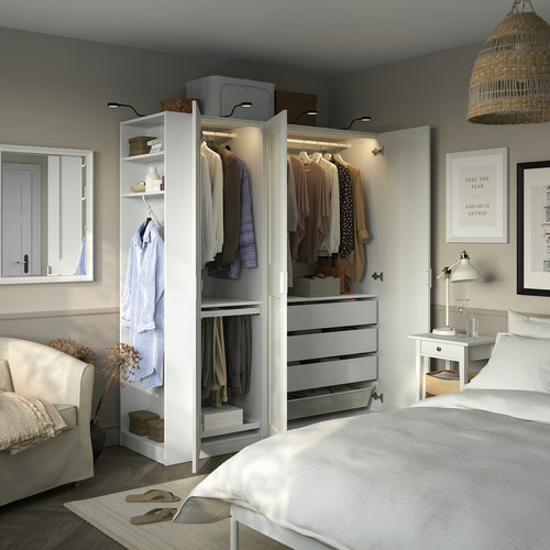 PAX / GRIMO Wardrobe combination, white white/white, 170x60x201 cm