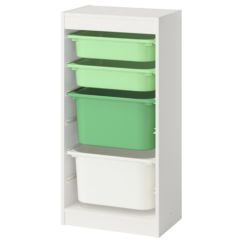 TROFAST Storage combination with boxes, white light green/bright green white, 46x30x94 cm