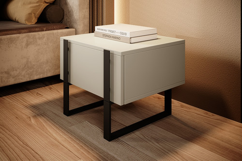Nightstand Bedside Table Verica Set of 2, cashmere/black legs