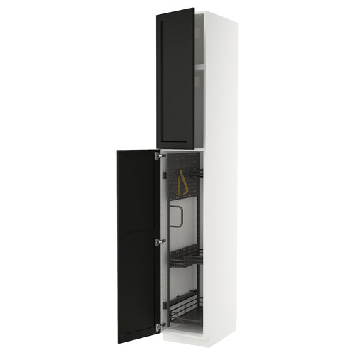 METOD High cabinet with cleaning interior, white/Lerhyttan black stained, 40x60x240 cm