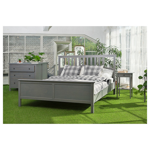 HEMNES Bed frame with mattress, grey stain/Valevåg firm, 140x200 cm