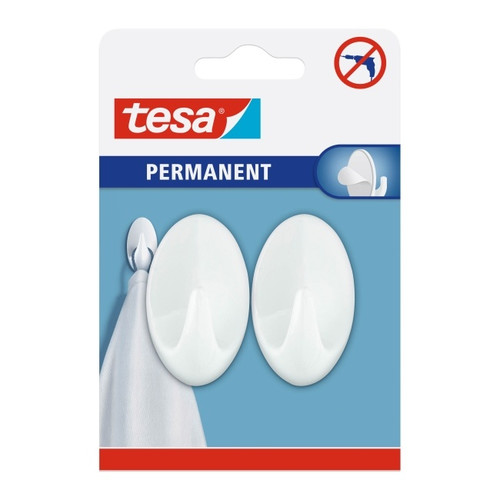 Tesa Oval Hook L, white, 2-pack