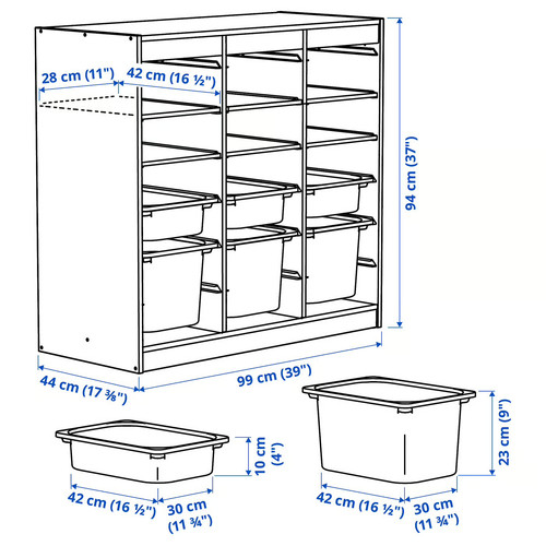 TROFAST Storage combination, with shelves/boxes room divider/white light green light blue, 99x44x94 cm