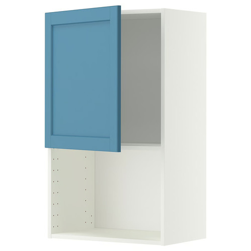 METOD Wall cabinet for microwave oven, white/Lerhyttan blue, 60x100 cm