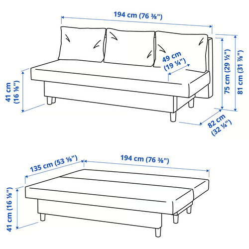 ÄLVDALEN 3-seat sofa-bed, Knisa dark grey