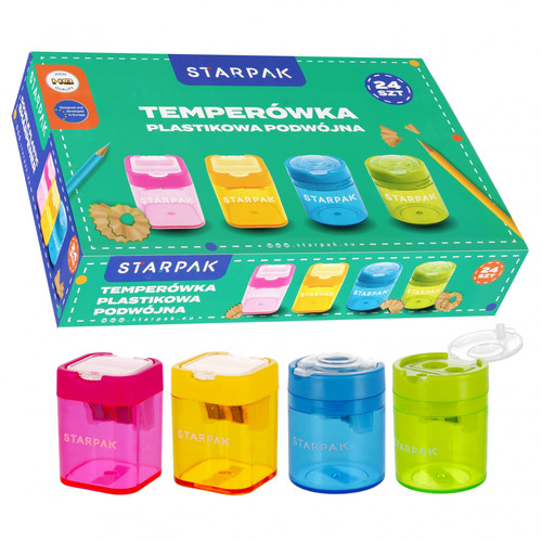 Starpak Double Plastic Pencil Sharpener Disc 24pcs, 4 Colours/2 Shapes